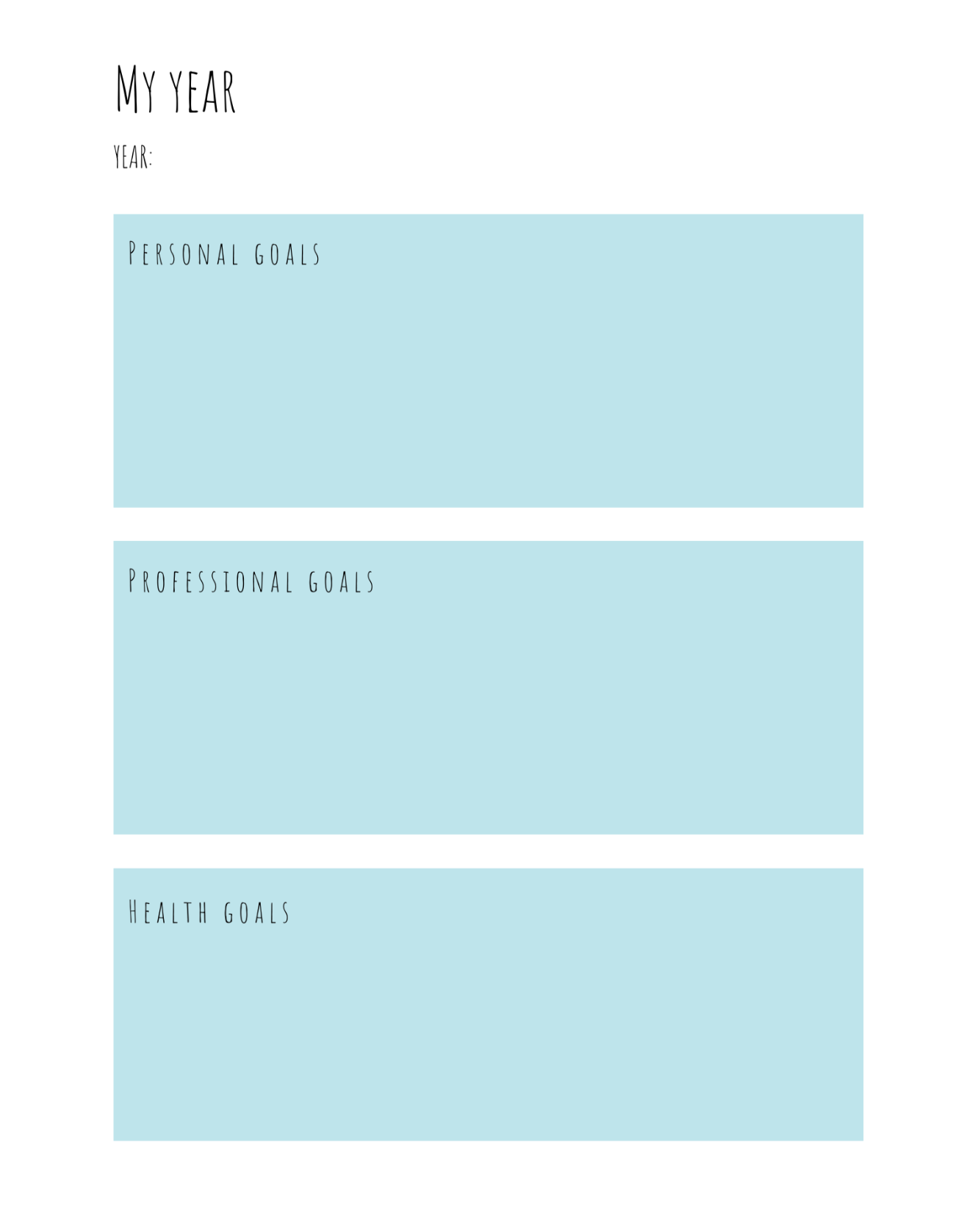 Planner blue yearly goals page 1