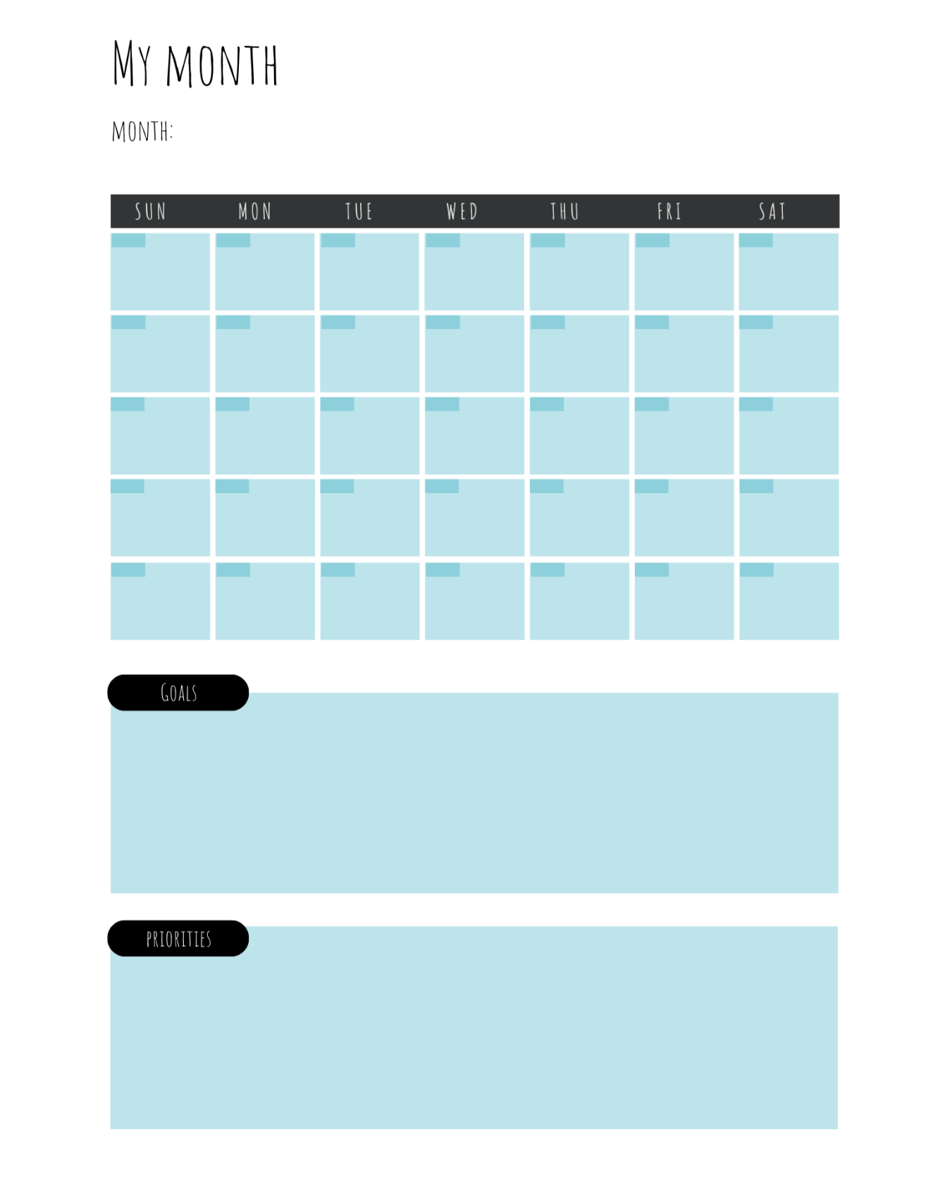 Planner blue monthly goals