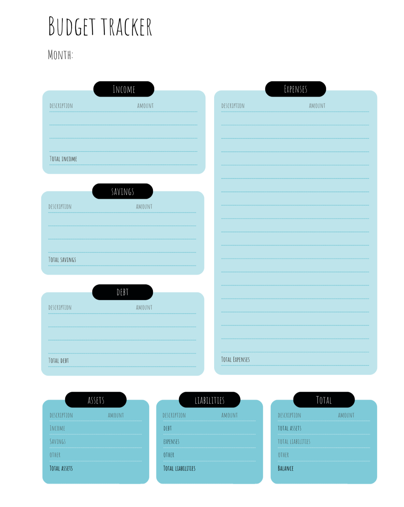 Planner blue monthly budget tracker